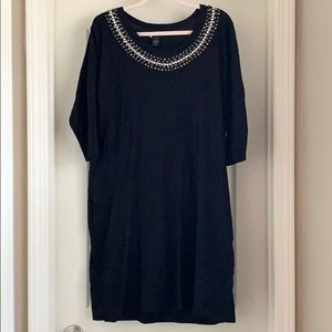Embellished neckline black sweater dress